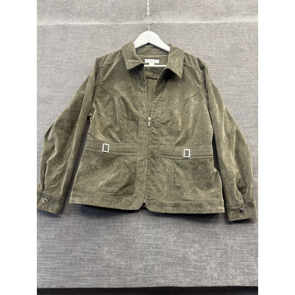 Christopher And Banks Corduroy Jacket Womens Medium Olive Green Full Zip Casual